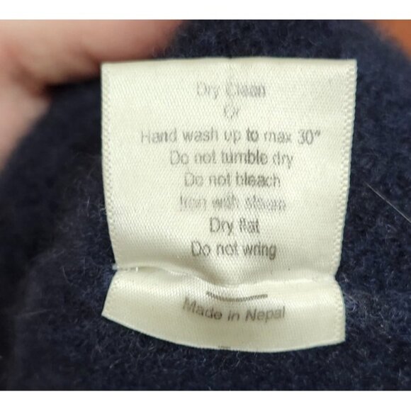 100% Cashmere Beanie Hat Navy Blue Soft Rib Knit Winter Warm Unisex Madein Nepal - Picture 5 of 6
